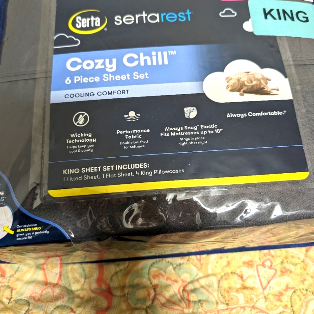 SERTA Chill King Bed Sheet SET Gray 6 PC SET NEW SERTA Rest Cozy Chill